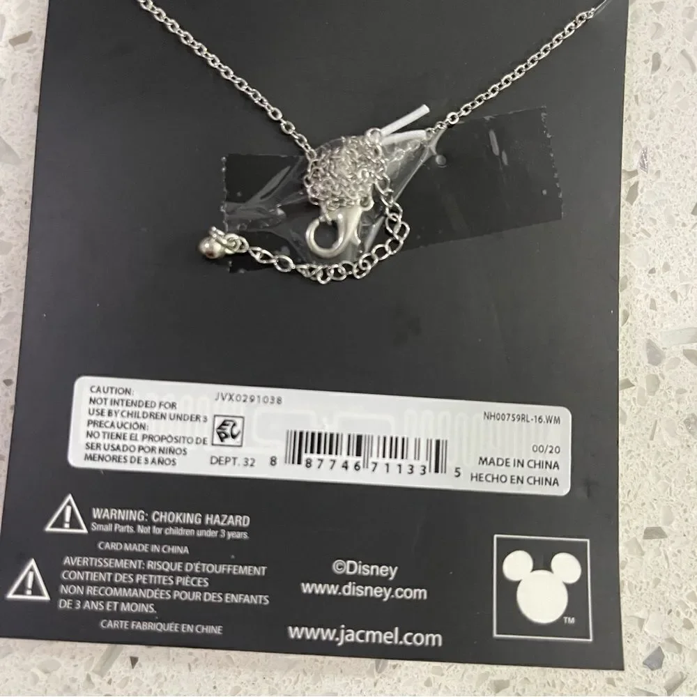 Disney Minnie Mouse Silver Tone Glitter Bow Pendant Adjustable 16” Necklace